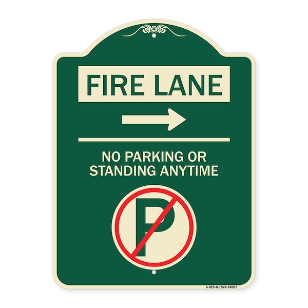 Signmission Fire Lane No Parking or Standing Anytime Heavy-Gauge Aluminum Sign, 24" x 18", G-1824-24007 A-DES-G-1824-24007 - main